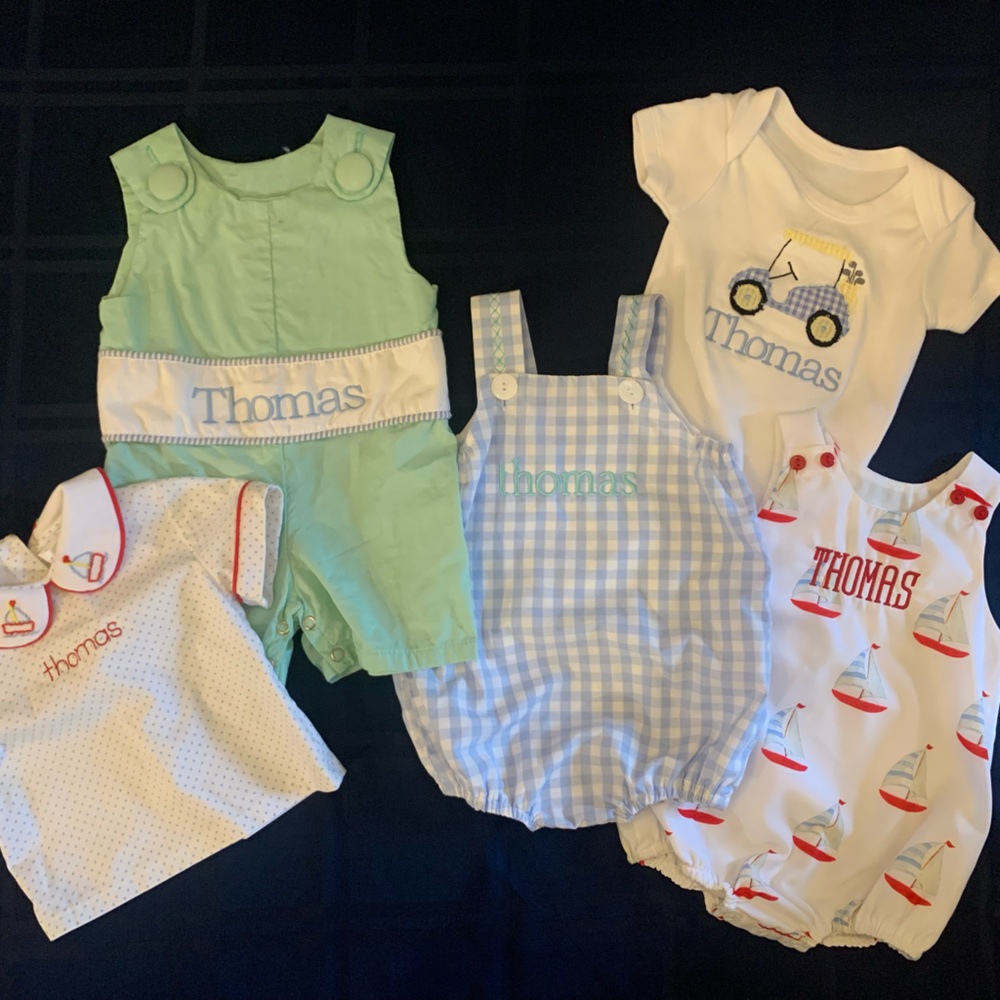 Lot of monogrammed of Thomas baby clothes